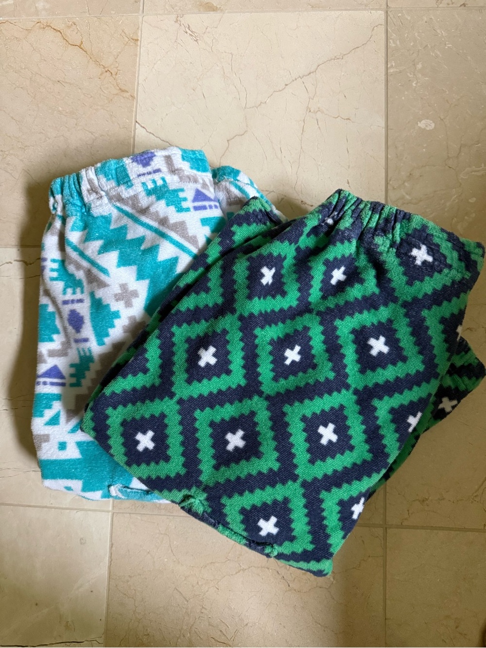 Set of Two Cozy/Soft Body Wraps- Green Geometric & Teal Aztec Print